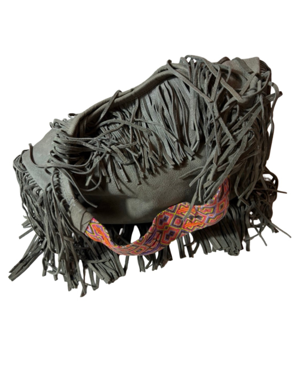 Syra Carus Leather Fringe Hobo Bag Boho Western Festival Woven Strap